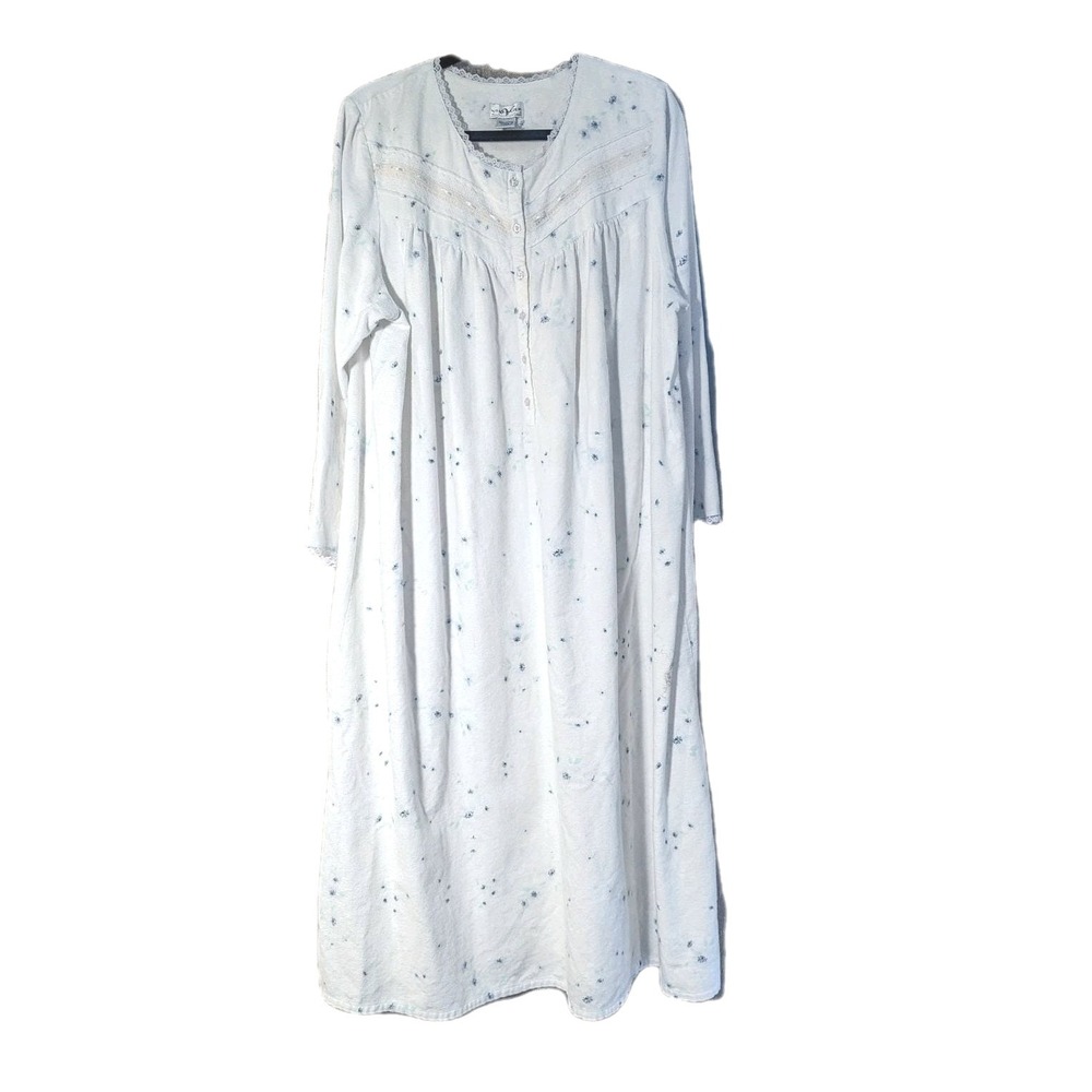Vintage Traditional 1x Women‎ Cotton Flannel Nightgown White Mini-print Spot